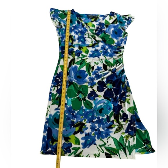 Lauren Ralph Lauren Cannes Blue Floral Flutter Sleeve Matte Jersey Dress Sz 14W - Picture 6 of 17